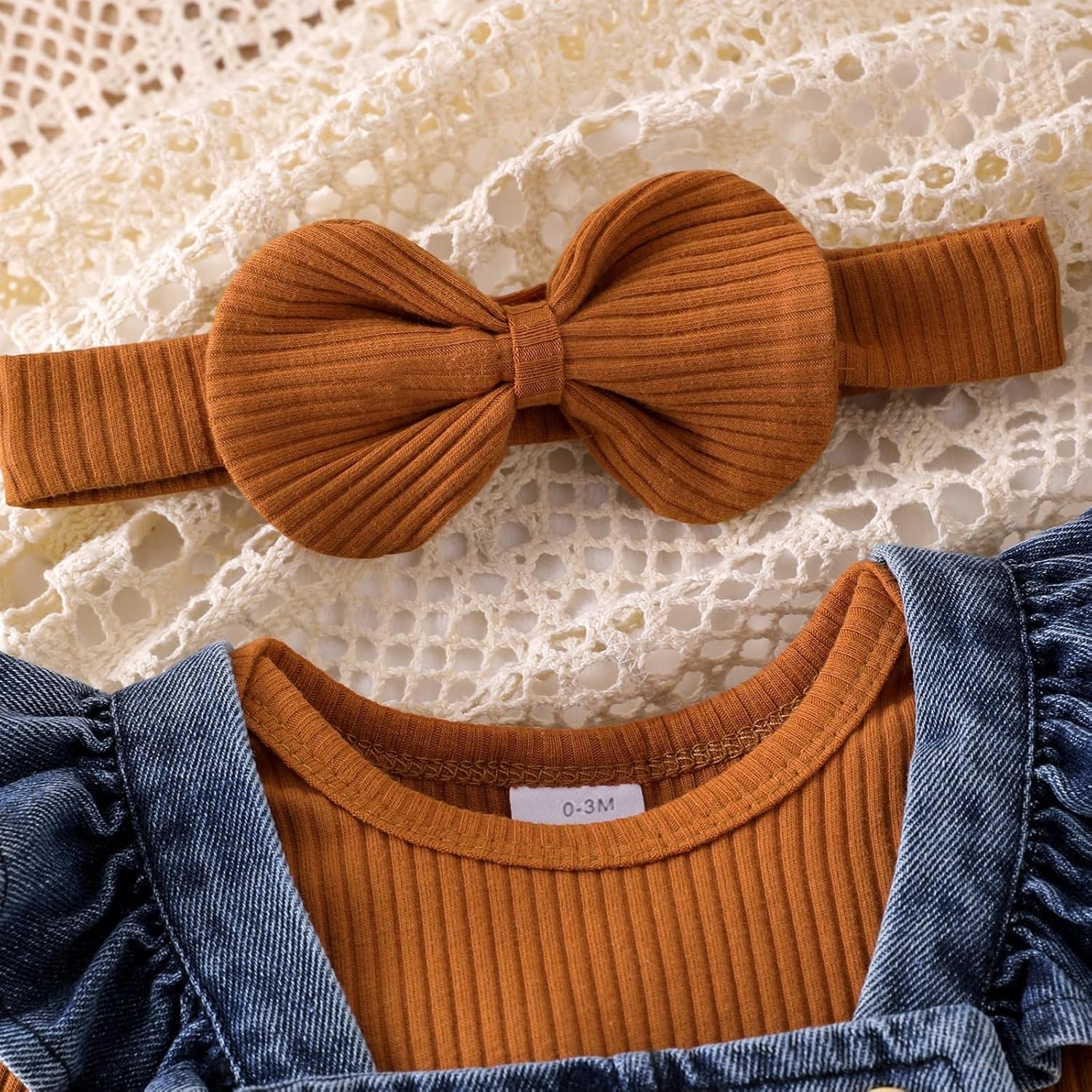 Baby Girl Clothes Newborn Romper Infant Jeans Adjustable Suspender Overalls Cute Headband 3Pcs Outfits Set 0-18 Months - Image 4