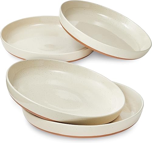 Sheffield Home Juego de 4 cuencos planos de cerámica para pasta, juego de 4 elegantes cuencosplatos de 35 onzas para cena, ensalada, etc. Aptos para
