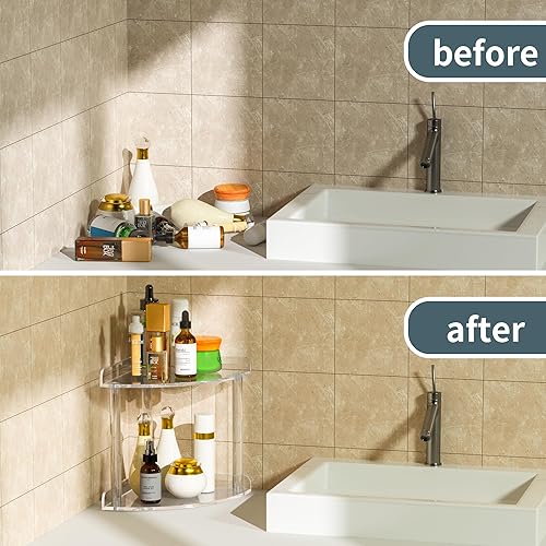 Miniatura 5 de Sezanrpt Estante organizador de esquina de 2 niveles para encimera, 7 x 7 x 8 pulgadas, organizador de acrílico para encimera, organizador de