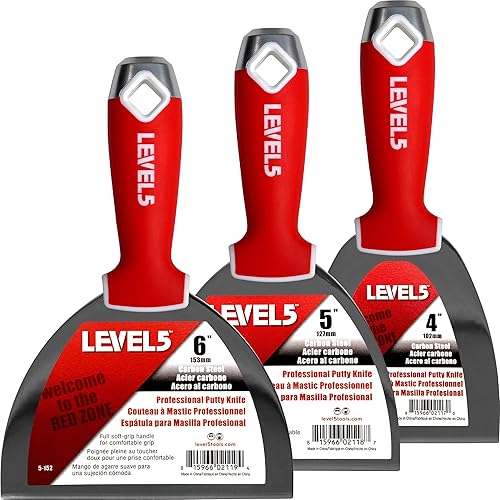 LEVEL5 Cuchillo para juntas de acero al carbono, paquete de 3 con asas de agarre suave | 5-621