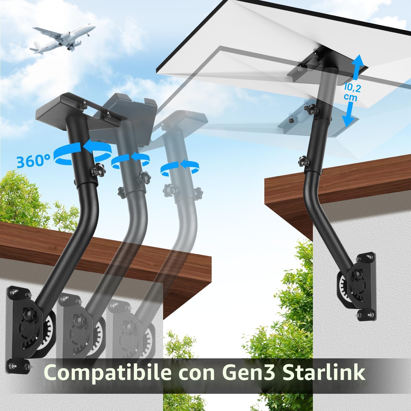 Supporto Starlink Gen 3, Kit di Montaggio Regolabile Compatibile con l'Antenna Standard V3 di Starlink,360 ° regolabile V3 montaggio a parete, Supporto per Parete/Tetto per Starlink.