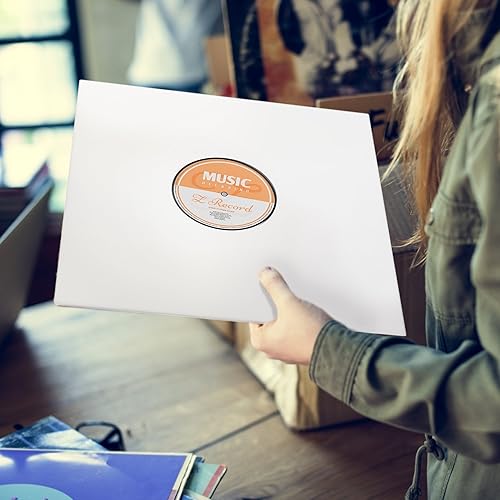 Miniatura 2 de TunePhonik Chaquetas de disco de vinilo LP de 12 pulgadas, revestimiento blanco con orificio central, paquete de 25