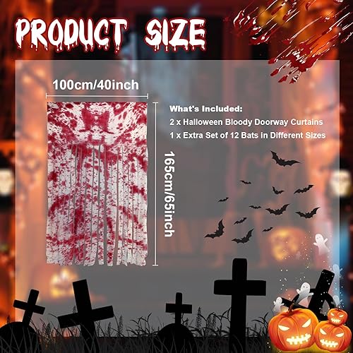 Miniatura 2 de Paquete de 2 cortinas de Halloween con murciélagos, 3.3 x 5.4 pies, cubierta de puerta de garaje Pocus para decoración al aire libre, paño blanco