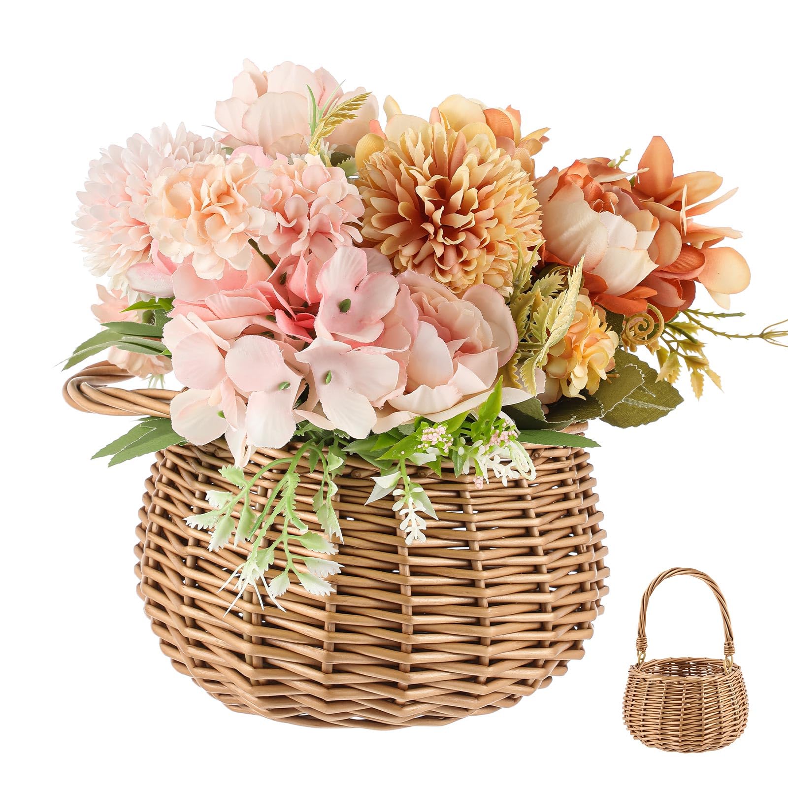 Photo 1 of Weysat Small Flower Girl Basket with Handle Wicker Rattan Flower Basket Set, Rustic, Hand Woven for Wedding Girl Home Decorations Picnic Garden Candy Sweets Gifts (Natural)