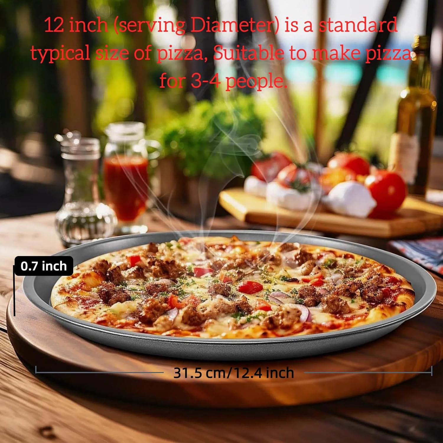 Cyoufine12 Inch Pizza Pan, Stainless Carbon-Steel Pizza Tray for Baking, Black Nonstick Round Baking Sheet Plate for Home Kitchen - Image 2