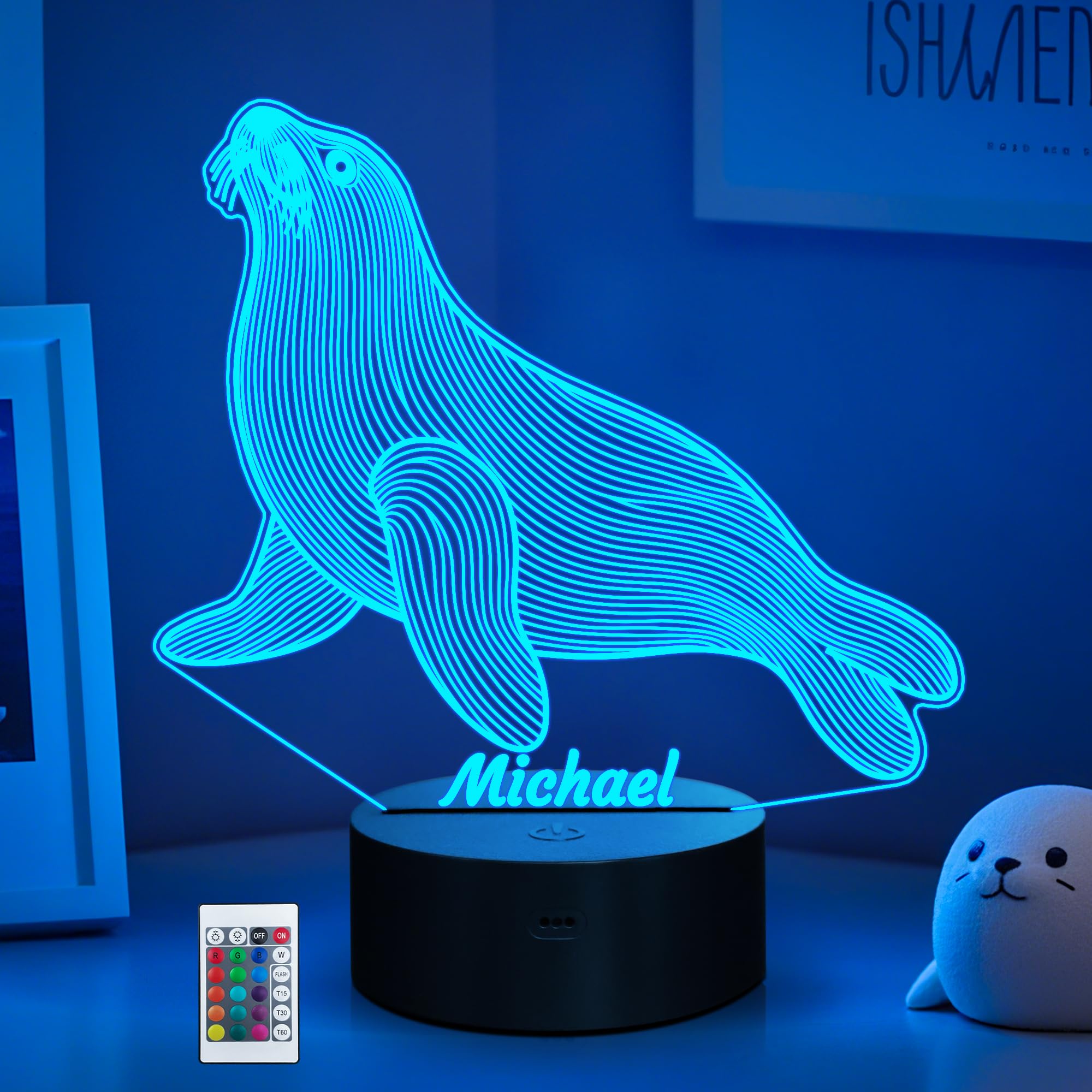 CoolGift Mart Seal Night Light, 3D LED Optical Illusion Seal Lamp with Remote Control and Timer, Xmas Birthday Gifts for Kids Adults (Customized)