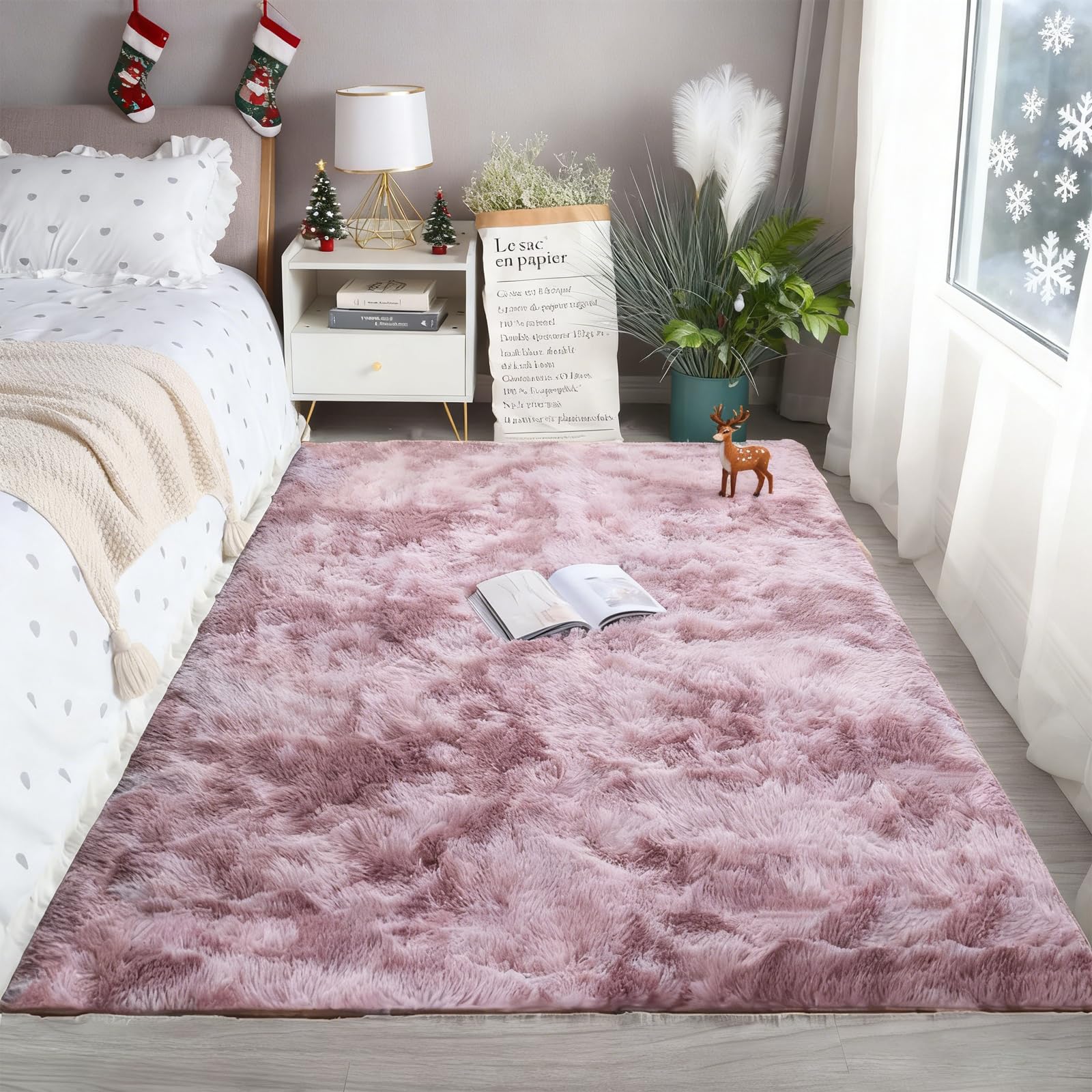 Tapis de sol moelleux shaggy antidérapant et super doux qui ne perd pas ses poils pour maison
