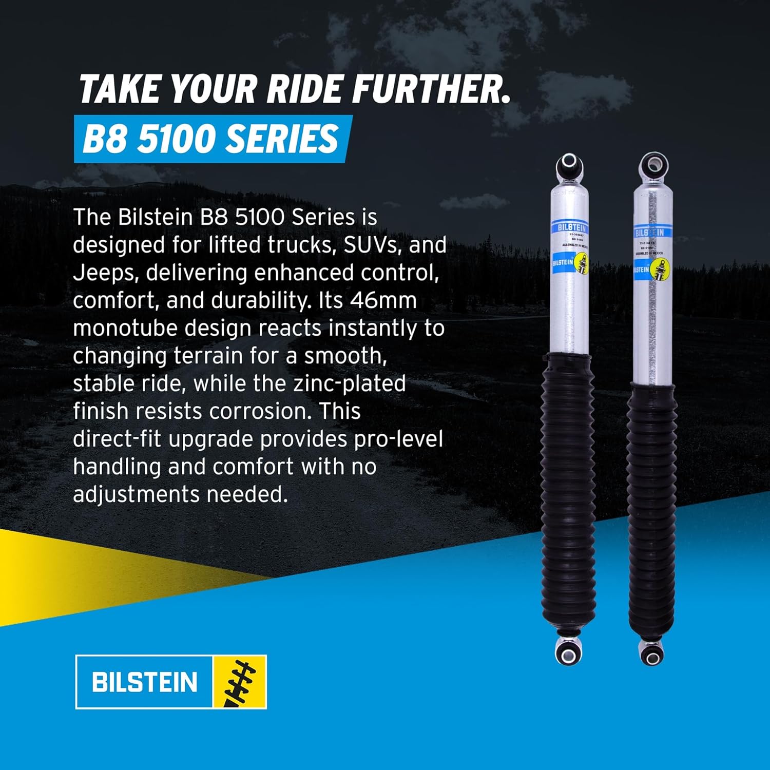 Bilstein Set of Front and Rear B8 5100 Series Shocks Compatible with 2020-2025 Gladiator with 0-1.5" Front & 0-1" Rear Lift | Easy Installation | Smooth Performance