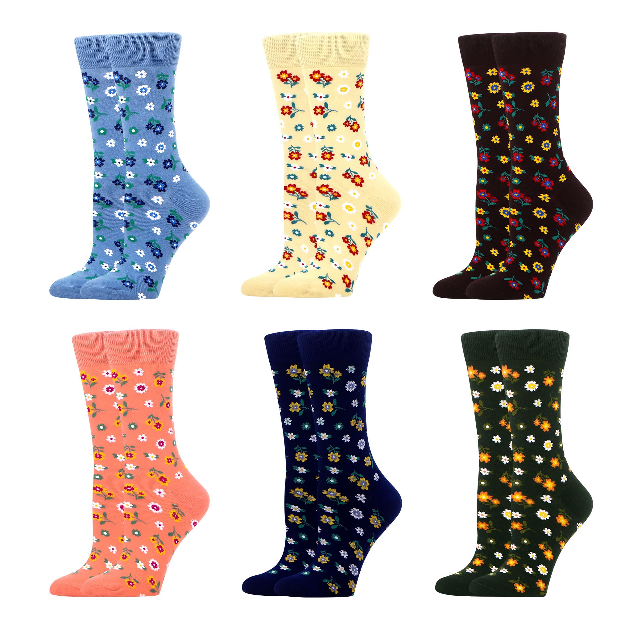 WeciBor Damen Lustige Bunte Socken, 6 Paar Mehrfarbig Geblümt, Größe 35-38