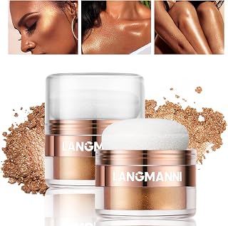 HOSAILY Body Glitter Powder Air Cushion Highlighter - Sparkling Golden Brown Shimmer for Face, Body, Hair & Eyes Glow