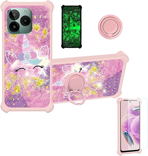 Miniatura 33 de Cricket Debut S2 - Funda compatible con AT&T Calypso 4 U380AC U380AA con protector de pantalla de vidrio templado, soporte de anillo, purpurina