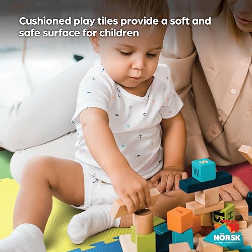 Miniatura 8 de Norsk Alfombrillas reversibles para niños, rompecabezas de 12 pulgada de grosor, azulejos de espuma EVA entrelazados (multicolornegro, 12 azulejos -