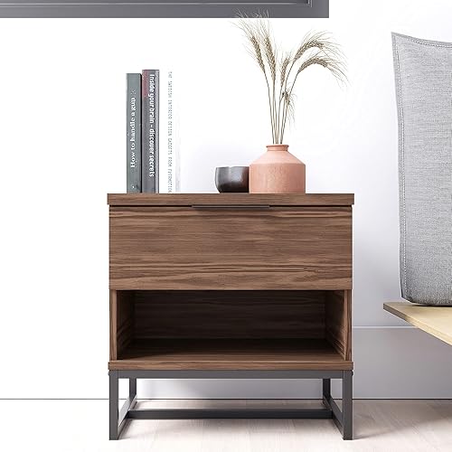 Edenbrook Preston - Mesita de noche con 1 cajón, baúl de almacenamiento, diseño moderno, fácil montaje, caoba rústica Caoba rústica,Negro -,Madera