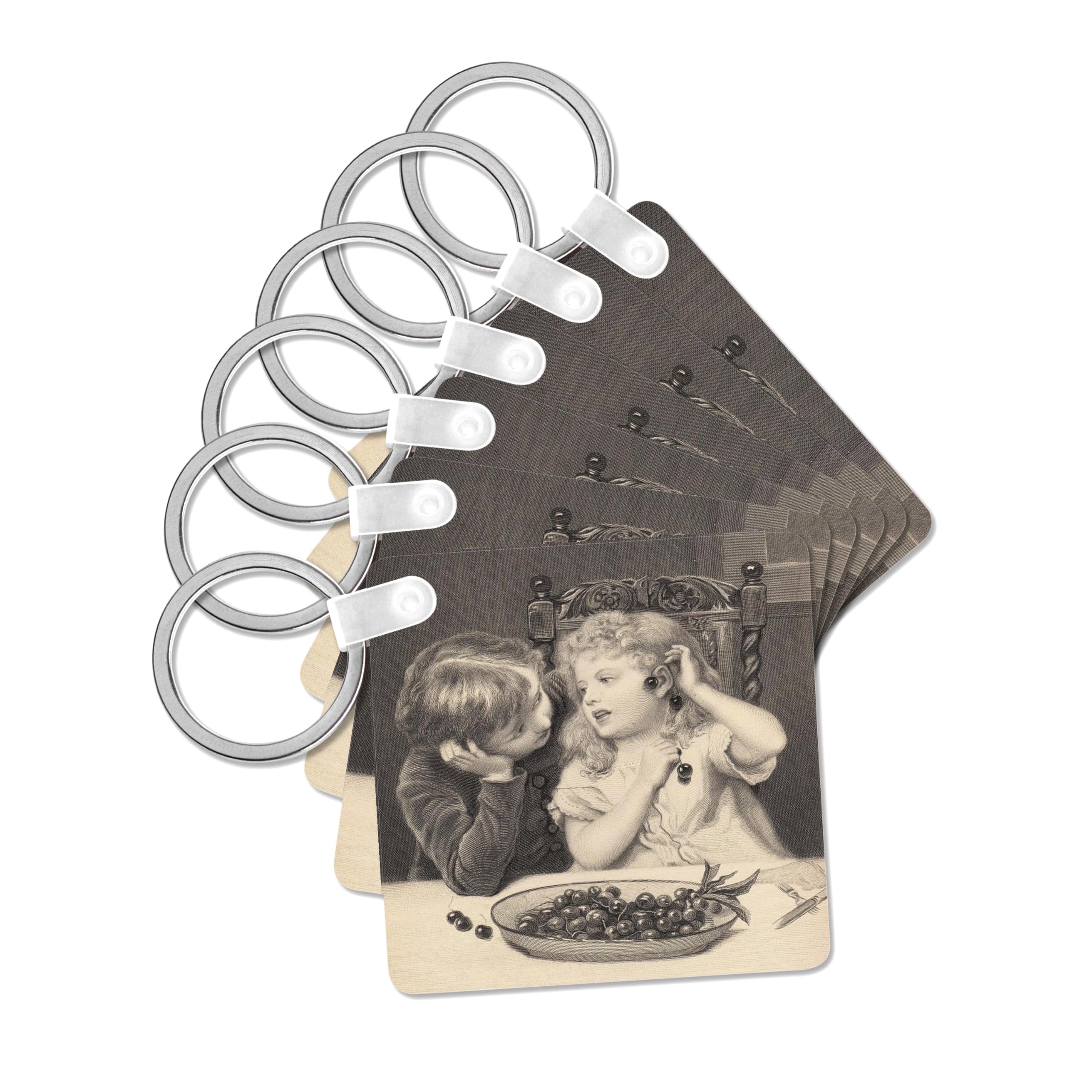 3dRose, Photo Of Victorian Sketch Of little Boy n Girl, set of 6 Key Chains