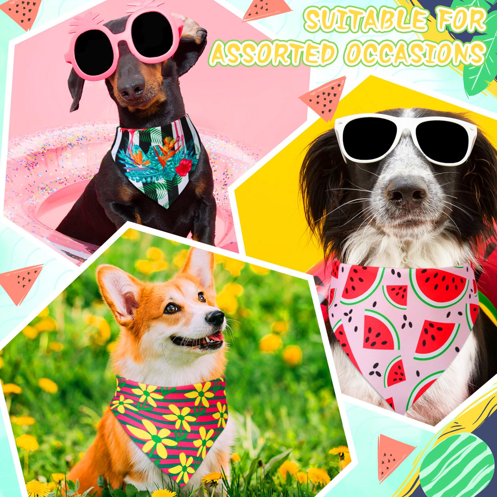 Locmeo 100 Pcs Summer Bandanas for Dog Bulk Summer Flower Lemon Dog Bandanas Adjustable Pet Bibs Triangle Scarf Holiday Costume for Small Medium Pet Puppy Cat