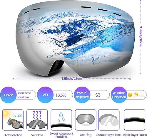 Miniatura 5 de SHUOLIYAN Gafas de esquí para snowboard lentes de doble capa lente extraíble UV400 antivaho hombres mujeres adultos esquí patinaje
