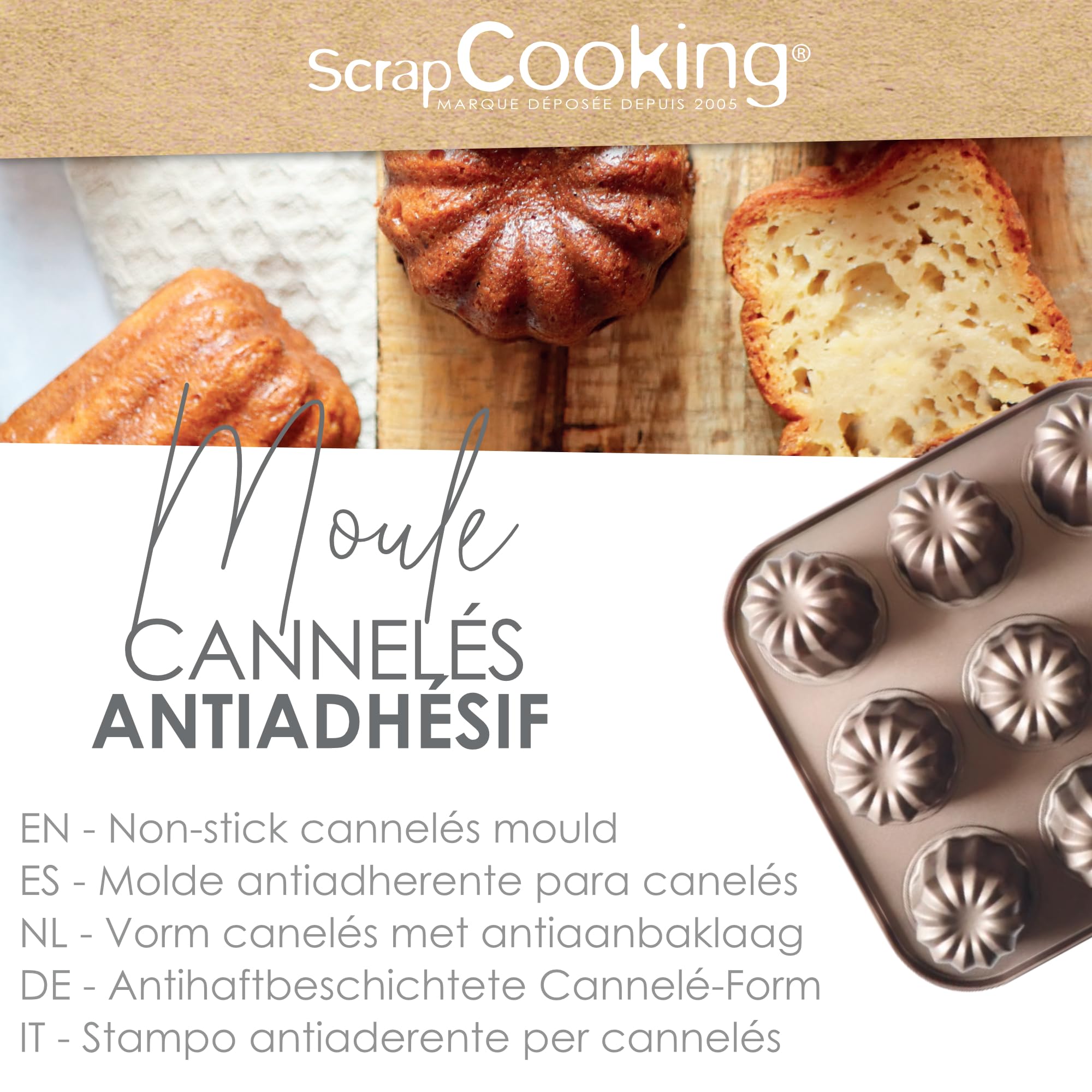 SCRAP COOKING ScrapCooking 1294 Non-Stick Fluted Mould, 9 Shapes for Bordelais Cannelés – Metal Mould – Suitable for Oven & Freezer – Cake Mould – Copper