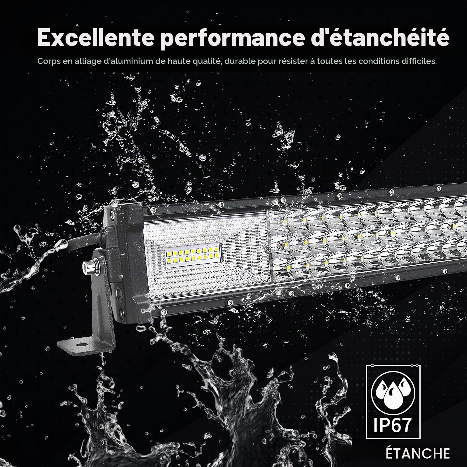 AUXTINGS 86 cm 405W Barre lumineuse à LED droit Spot d'inondation Foutre Triple Ligne de plongée pour la route hors route ATV AWD SUV 4WD 4x4 Pickup,12V 24V imperméable 6000k