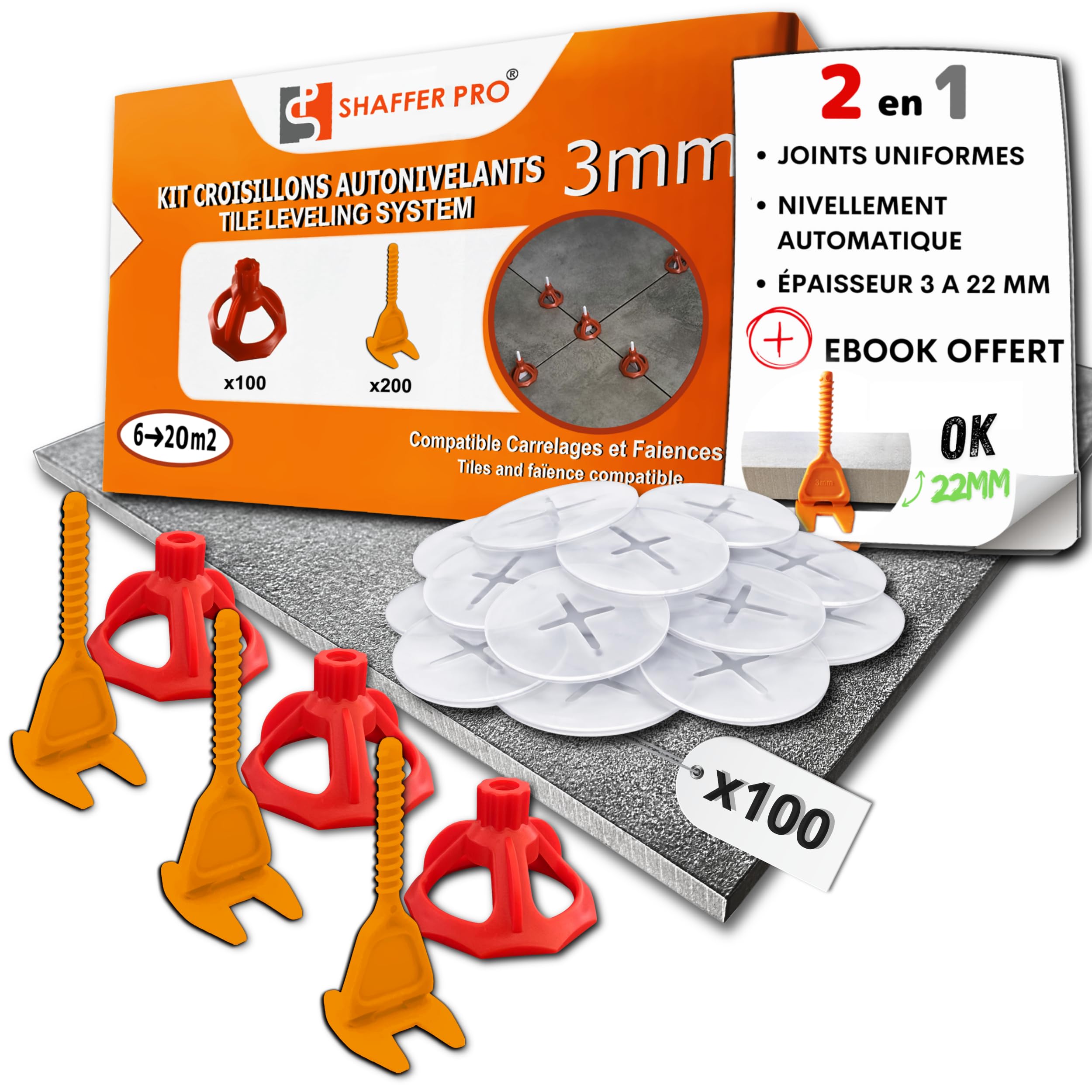 Croisillons carrelage autonivelant 3mm I SHAFFER PRO I Comptatible 20mm
