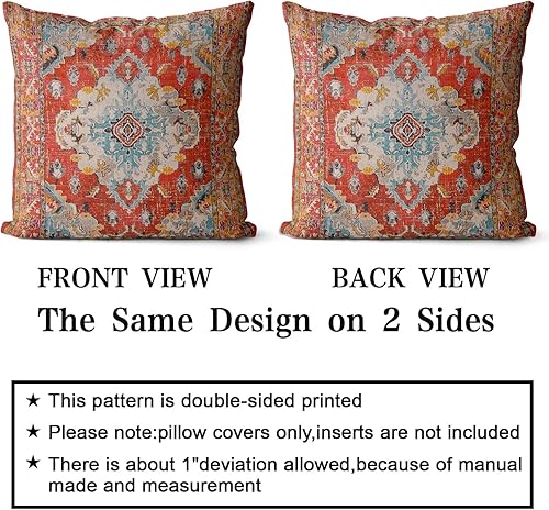 Miniatura 2 de Snycler Juego de 2 fundas de cojín bohemias de 18 x 18 pulgadas, alfombra persa de algodón suave con patrón de doble cara, fundas de cojín