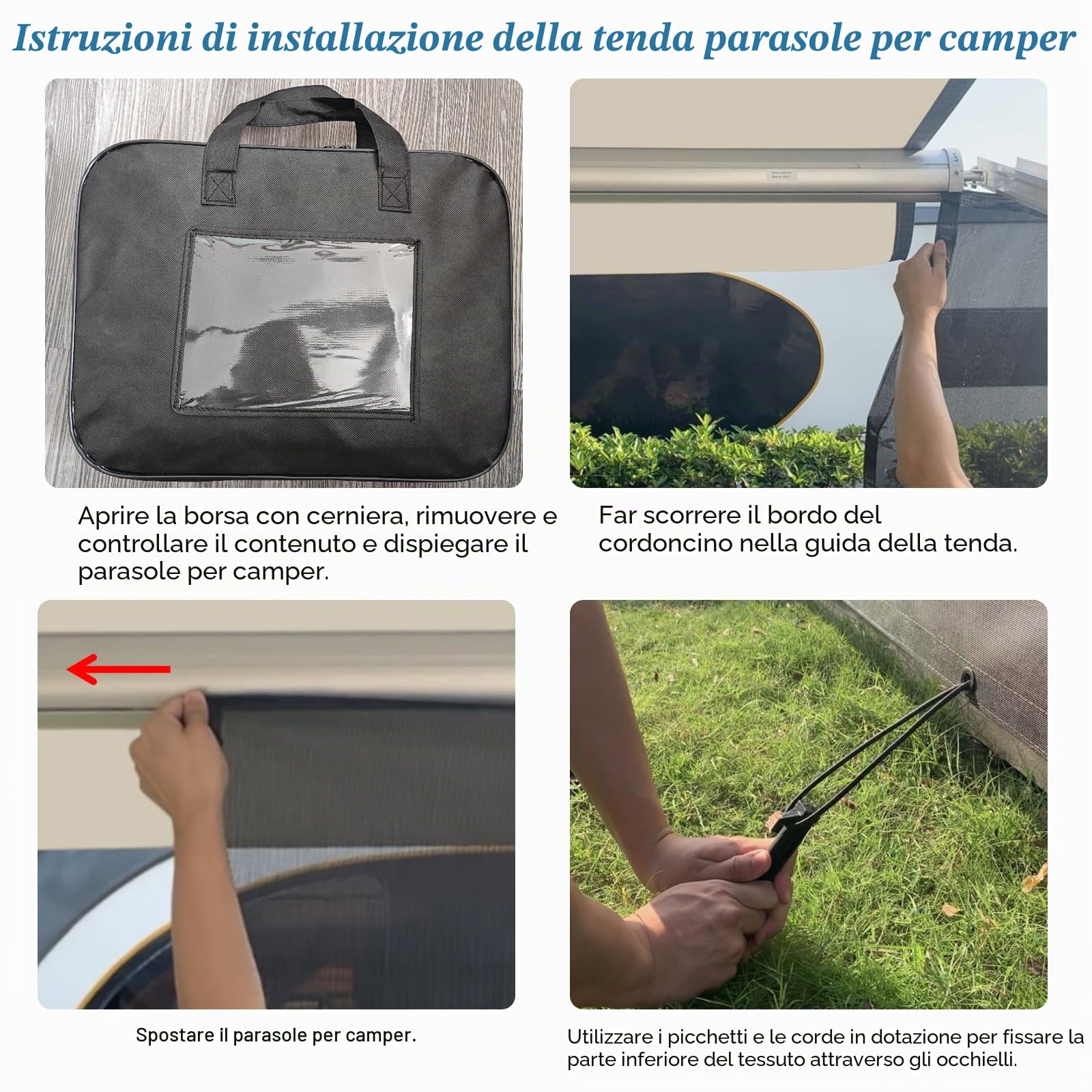 Telo Frontale per Tendalino Camper 2,44m x 3,8m, Pannello Parasole Traspirante per Veranda, Frangivista Universale per Roulotte con Kit Completo, 86% Protezione UV, Resistente a Vento e Pioggia