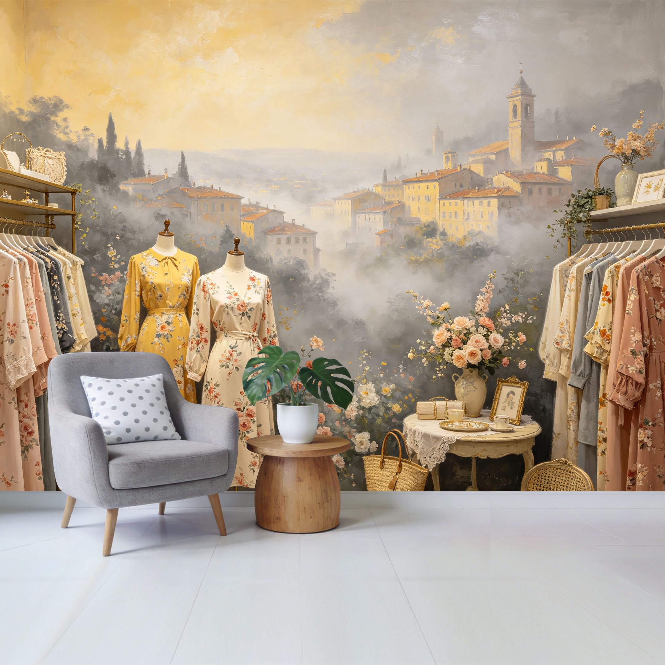 Qzlithotic Yq2605250532 Custom Size Wall Mural Tuscan Village Landscape Oil Painting Floral Theme Selfadhesive Wall Fabric Removable Wallpaper For Home Office Decor