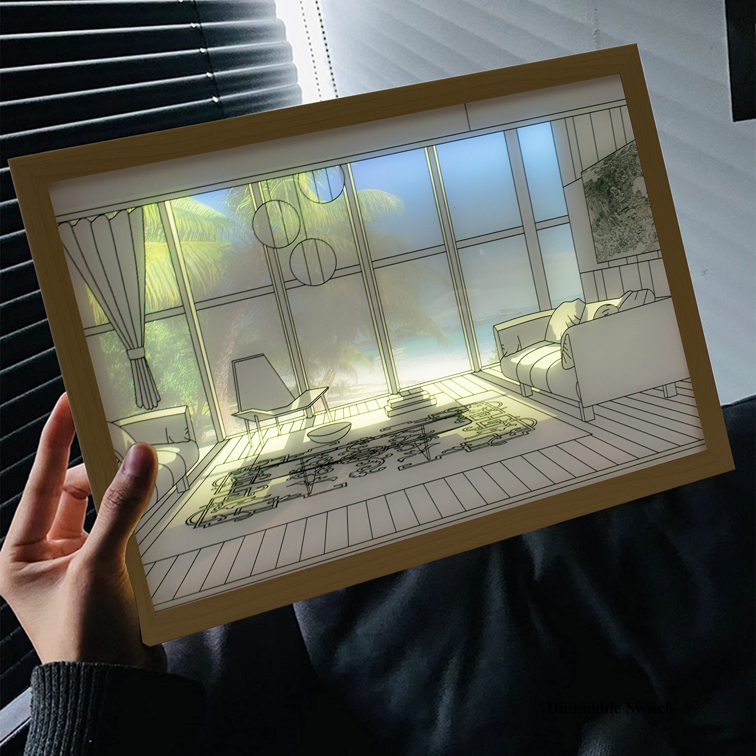 NurluceLighting Painting Decoration 12.99" L x 9.56" W inch Tyndall Effect Light and Shadow LED Ilumitaded Glowing Photo Frame 3-Color Acrylic Luminous Nightlights Cute Birthday Gifts for Bedrom