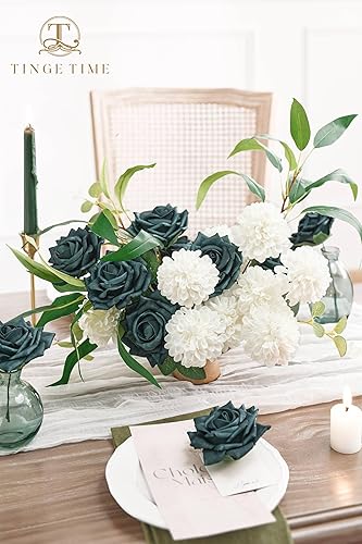 Miniatura 10 de TINGE TIME Flores falsas de aspecto real para decoración, 25 flores artificiales de dalia burdeos con tallo para ramos de boda, centros de mesa de