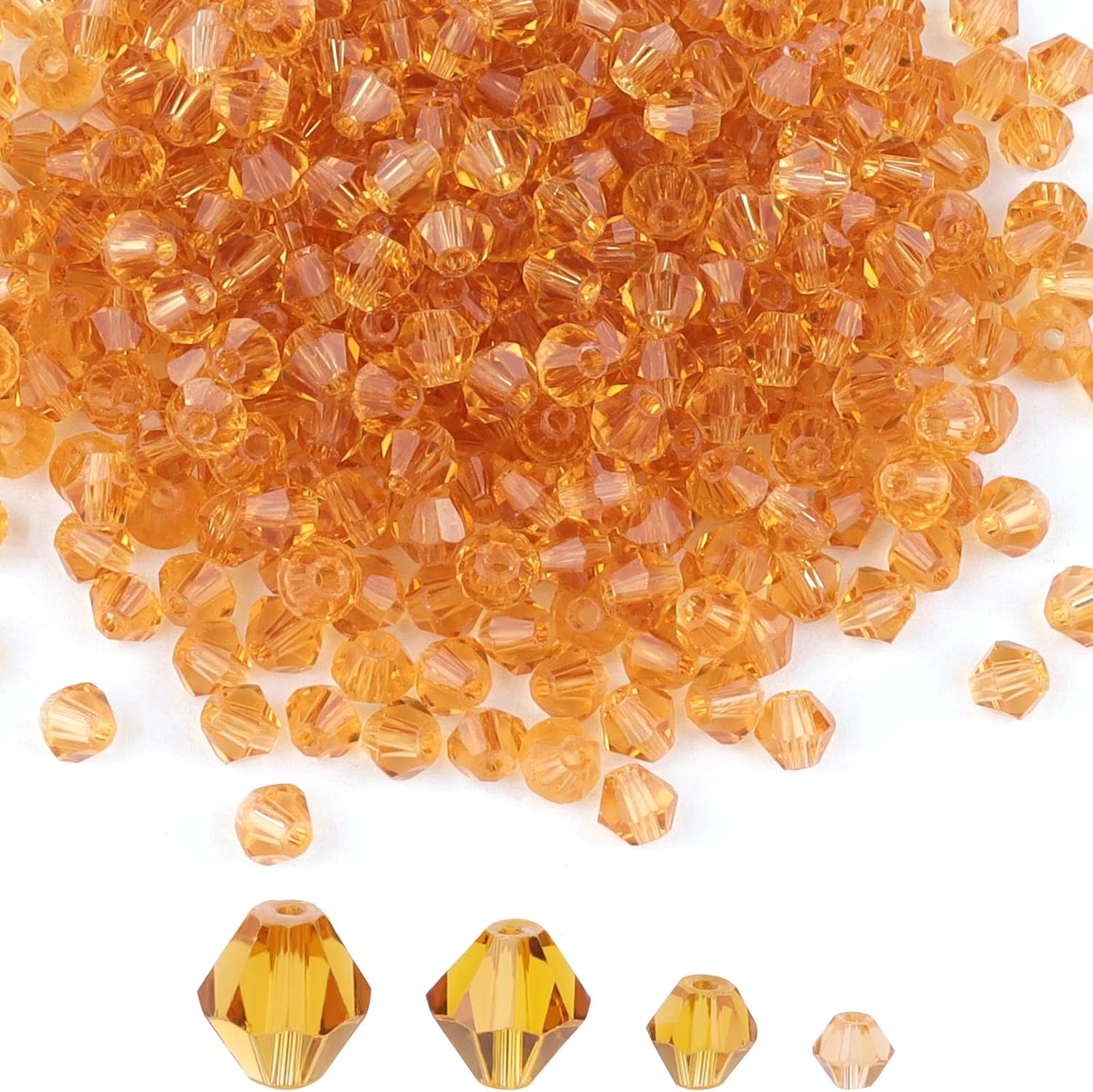 400pcs 4mmBicone Crystal Beads Bulk -Faceted Glass Bead,Loose Spacers Beads for Jewelry Making, DIY Necklace, Bracelet,Earring(Orange Crystal)