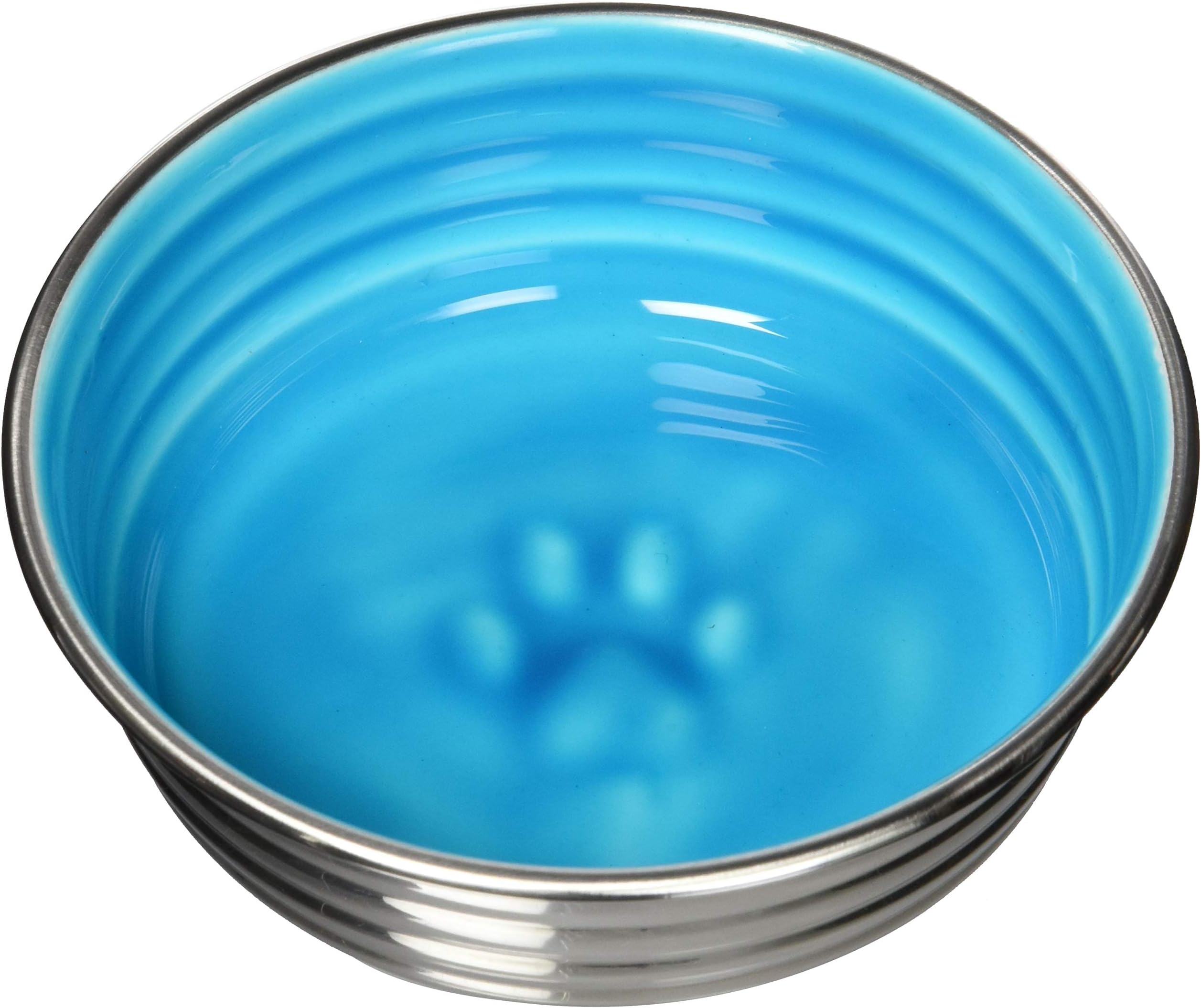 Loving Pets Le Bol Glazed Interior Stainless Steel Dog Bowl Non-Slip Dishwasher Safe Durable Pet Dish - Seine Blue - Small (500 ml)
