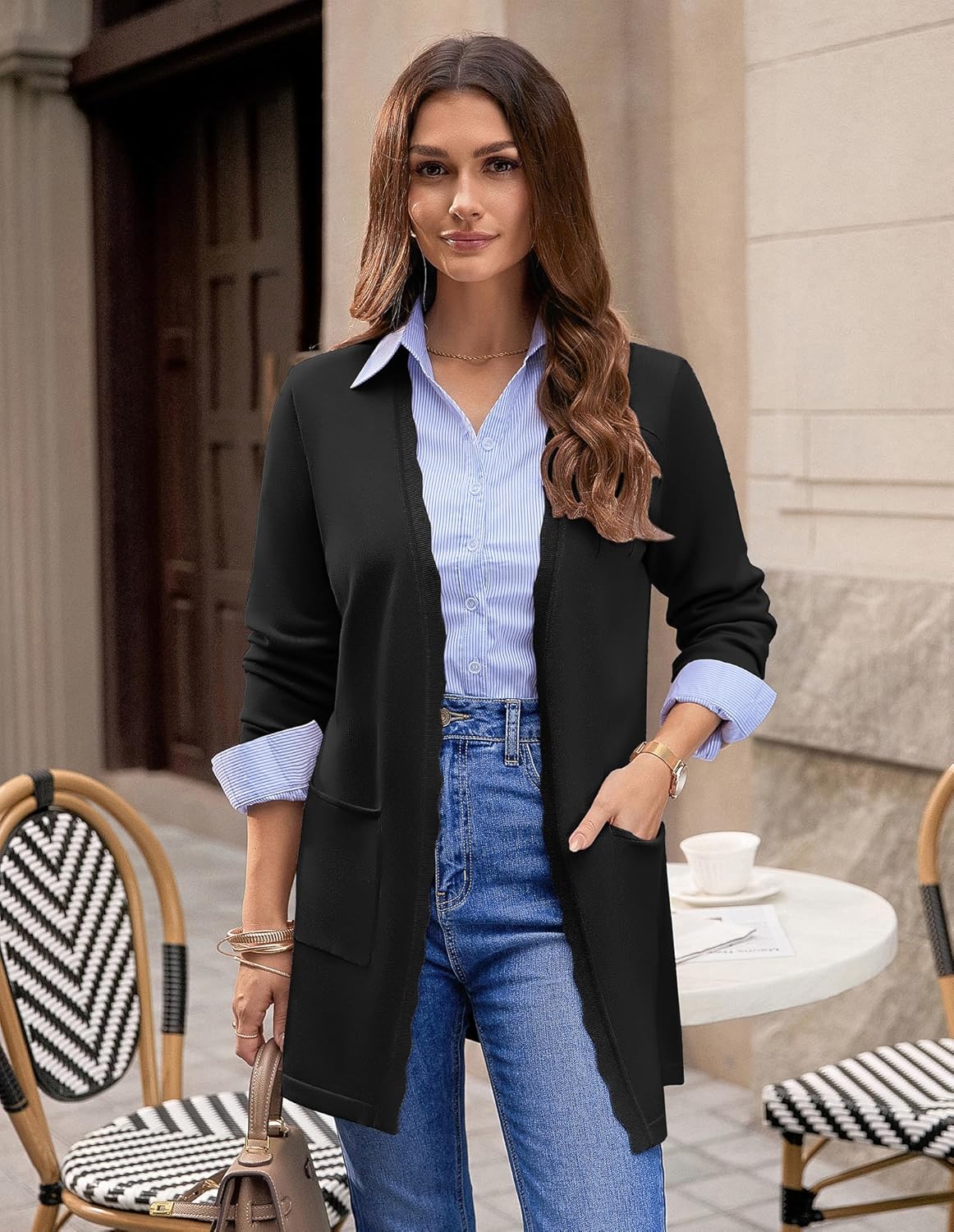 GRACE KARIN Womens Long Cardigans Trendy, Lightweight Knit Blazer, Casual Open Front Spring Sweaters with Pockets - Image 2