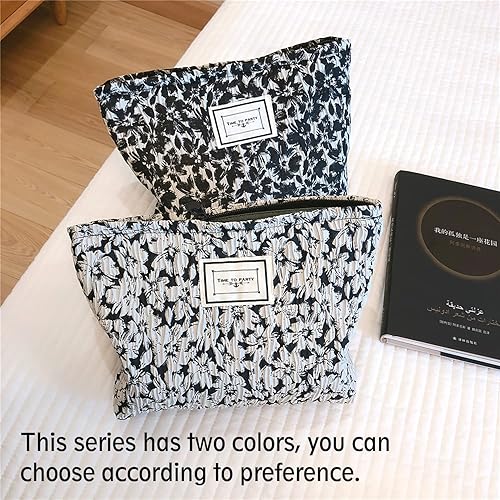 Miniatura 3 de STARDW Bolsas de cosméticos de flores para mujeres y niñas, bolsa de maquillaje de viaje, bolsa de maquillaje de lona de gran capacidad, bolsa