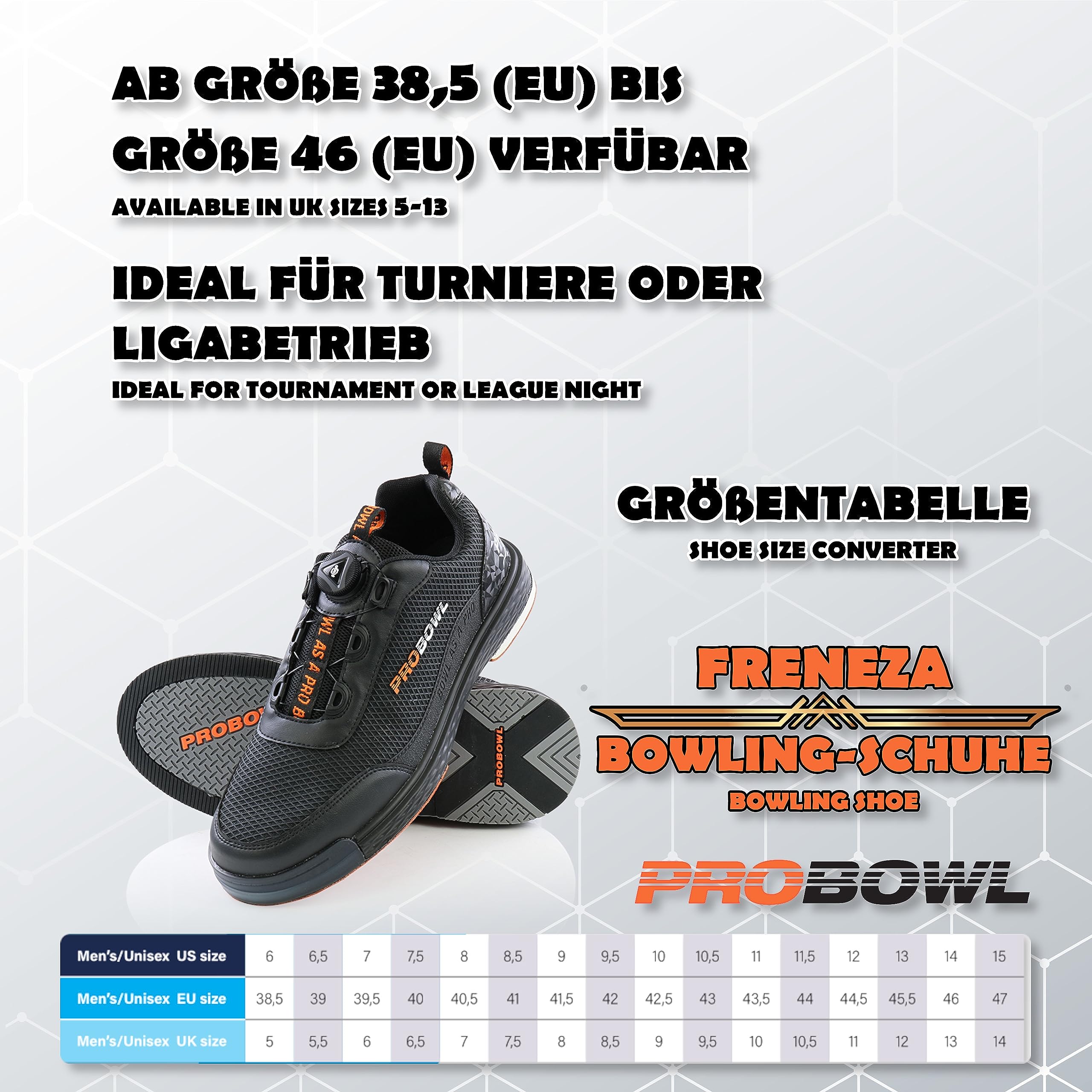 EMAX | Bowling-Schuhe Herren | Pro Bowl – Freneza | Männer Bowlingschuh mit Wechselsohle | Austauschbare Sohle und Hacke