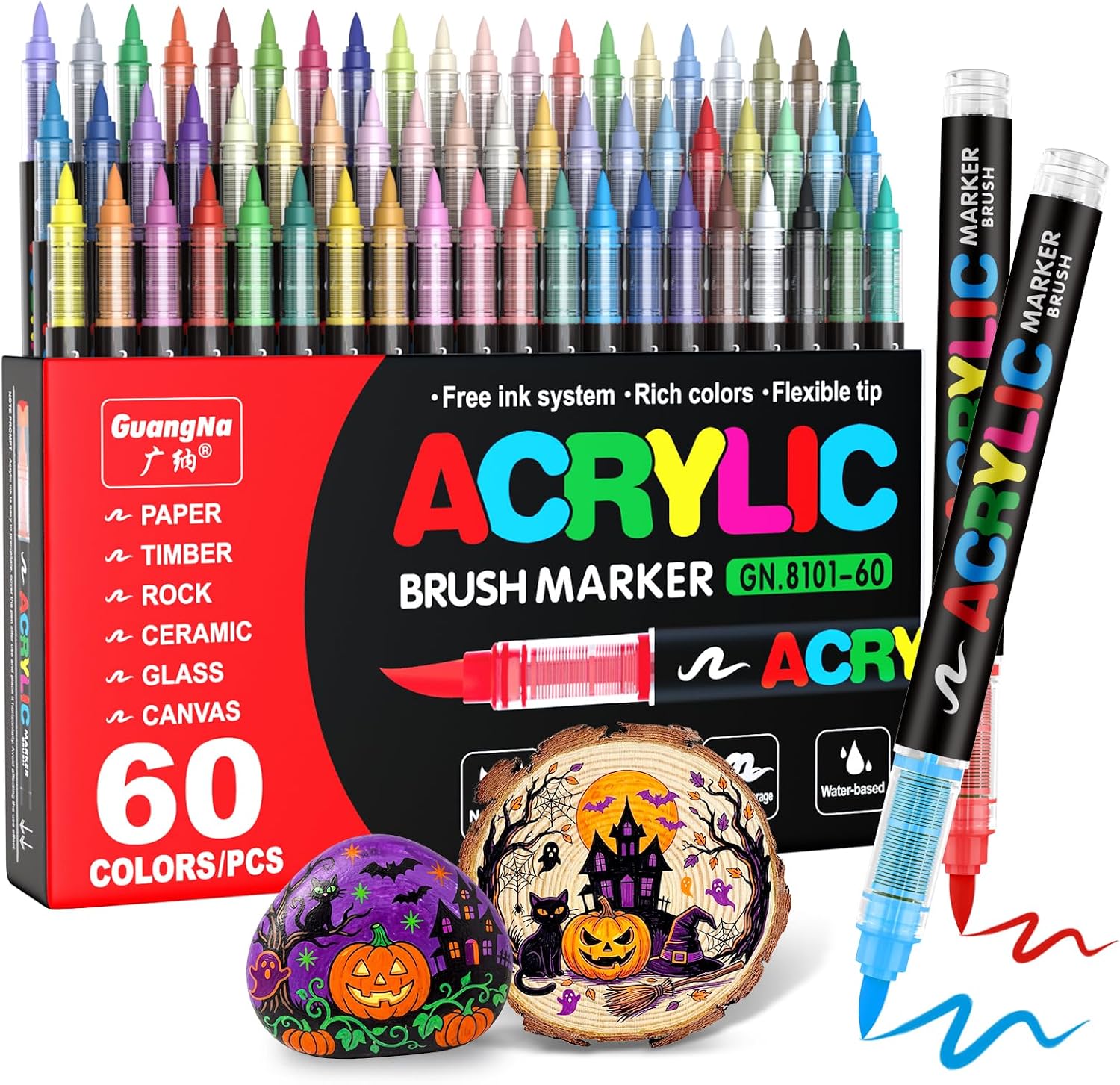 Guangna Skin Tone Acrylic Paint Art Markers, 24 Colors Brush Tip Skin Tone Markers Set, Perfect for Paper Wood Rock Glass Plastic Metal Canvas Comics Anime Coloring image 5