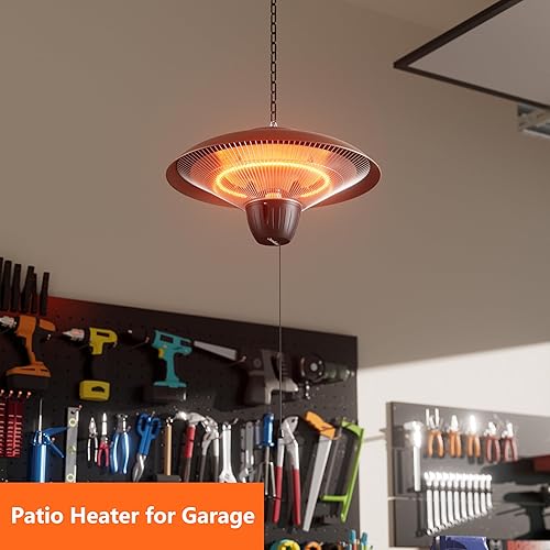 Miniatura 6 de Calentador de patio para uso al aire libre 1500 W eléctrico infrarrojo colgante calentador montado en el techo, impermeable para porche, garaje,