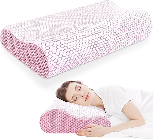 CloudBliss Almohada de espuma viscoelástica, almohada cervical ergonómica con contorno de cuello para dolor de cuello y hombros, almohada ortopédica
