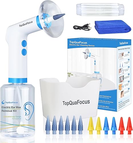 TopQuaFocus Kit eléctrico de eliminación de cera de oídos, herramienta de riego para limpieza de oídos, botella eficaz para adultos y niños, 12
