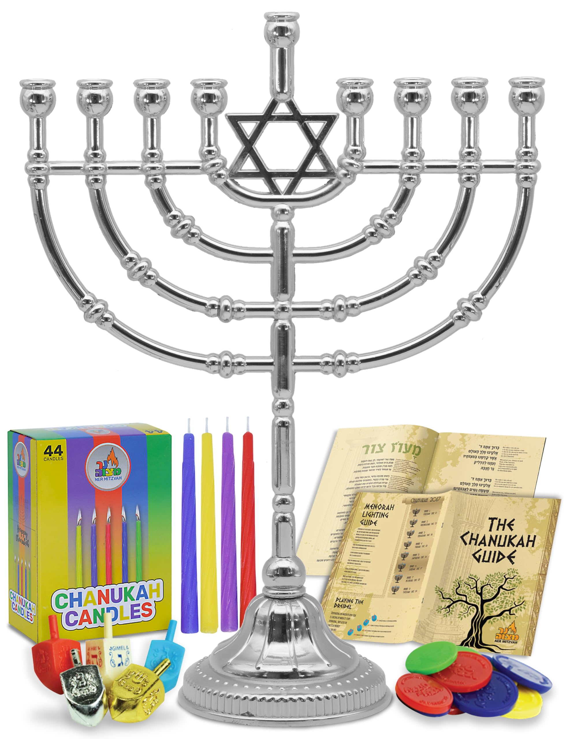 Photo 1 of **MISSING PARTS**
Hanukkah Menorah Complete Set - Menorahs for Chanukah - Includes Menorah, Hanukkah Candles, Dreidels, Play Coins, Chanukah Guide