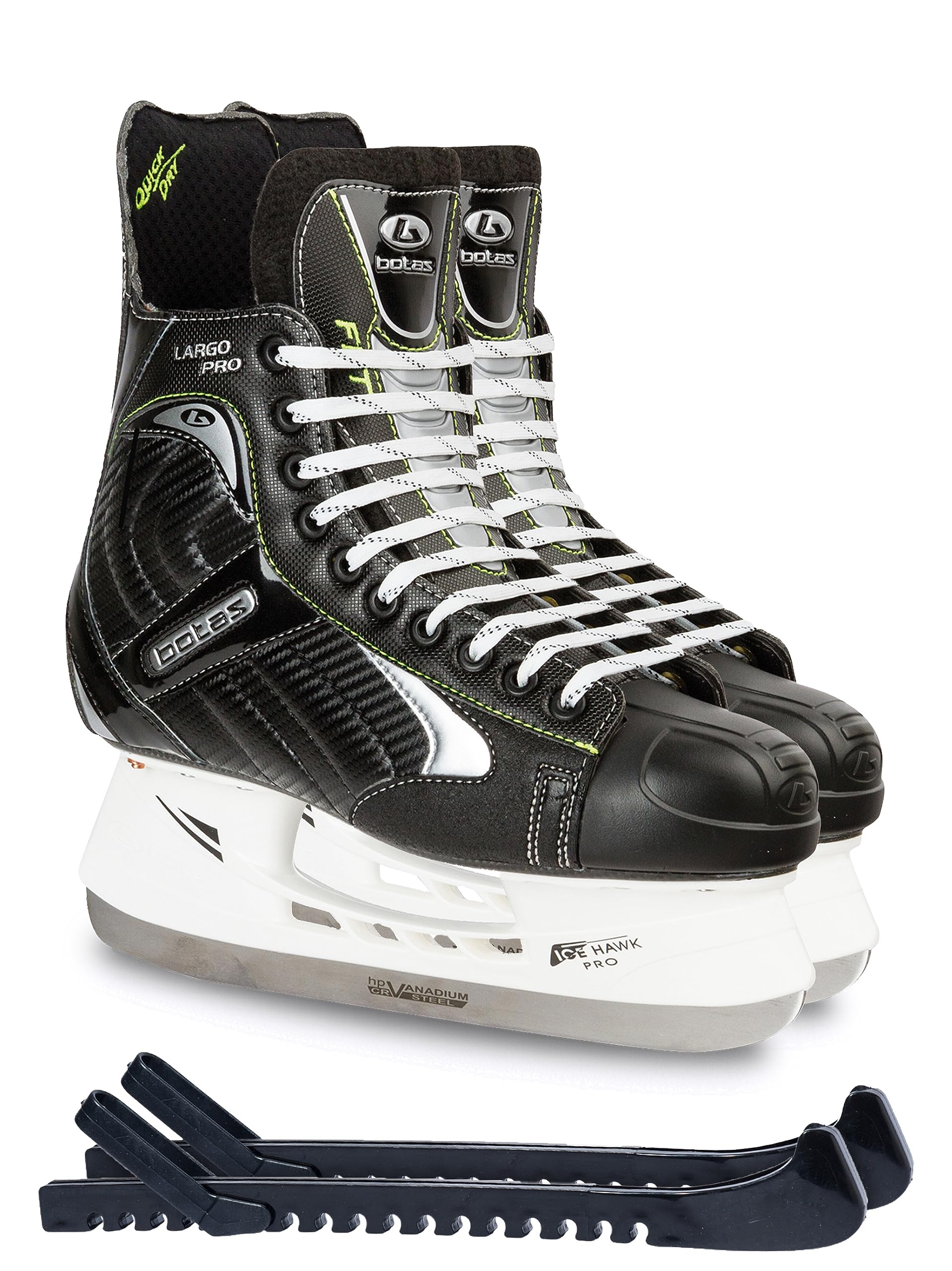 Botas - Largo 571 PRO - Men's Ice Hockey Skates | Made in Europe (Czech Republic) | Color: Black, Size Adult 10 Bundle with Skate Guards
