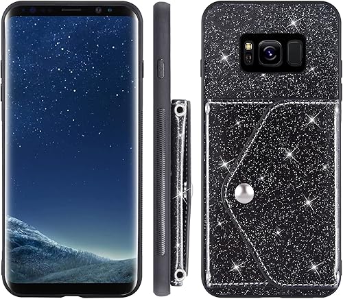 Miniatura 7 de Asuwish Funda para teléfono Samsung Galaxy S8 Plus con protector de pantalla de vidrio templado y correa cruzada, tarjetero con purpurina brillante