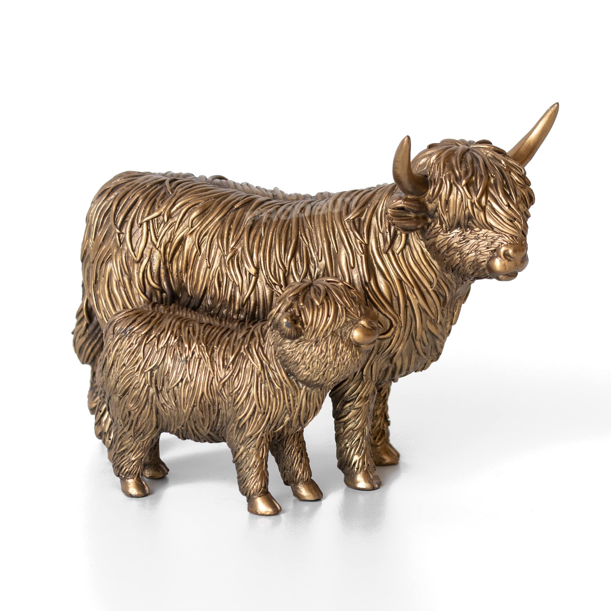Prodbuy Bronze Highland Cow & Calf 18Cm Decorative Ornament