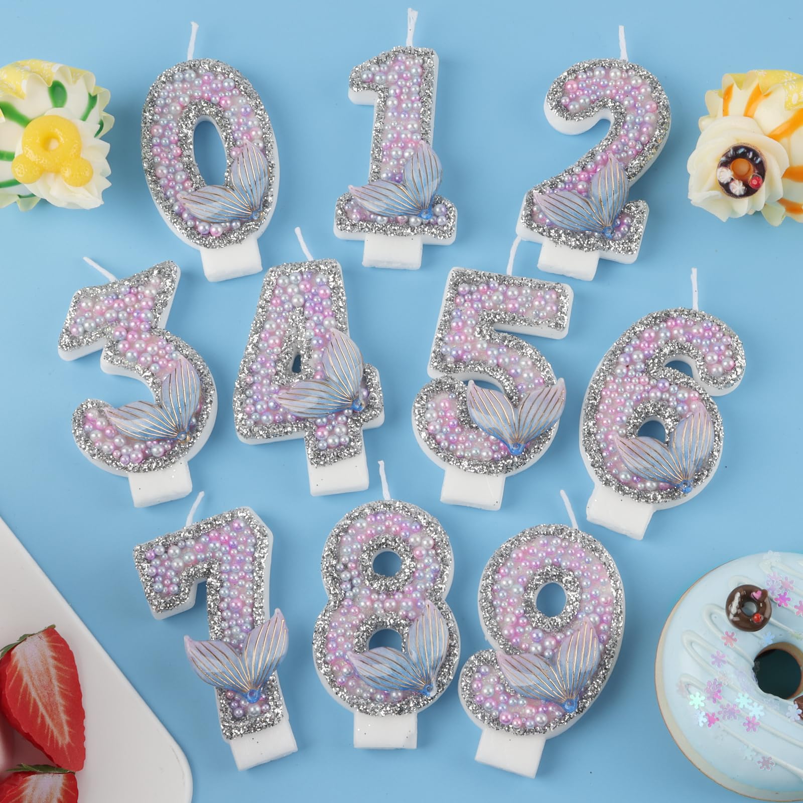 Candele Compleanno Numero 4 A Tema Sirena - Glitterate Per Torta, Altezza 7,3 Cm - Decorazione Festa - 4