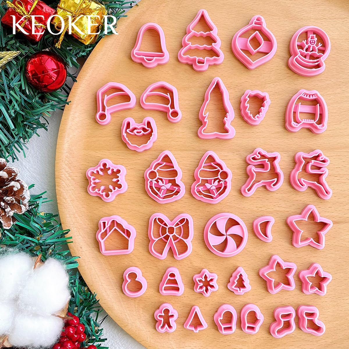 Keoker Christmas Clay Cutters, 32 Polymer Clay Earring Cutters for Jewelry Making Christmas Themed Shapes, Small Size, Adults - Image 3