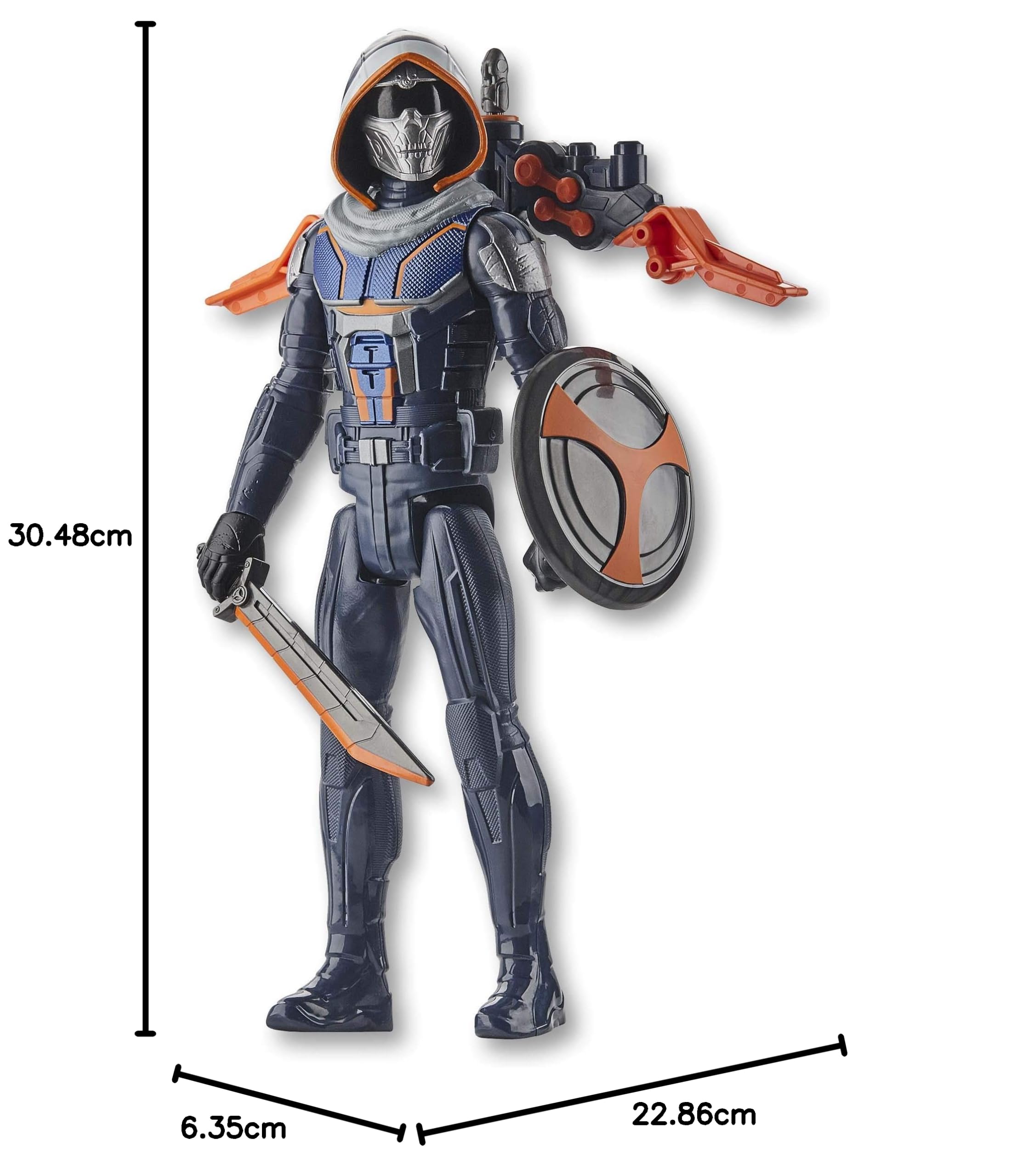 Marvel Black Widow Titan Hero Series Blast Gear Taskmaster Actionfigur, 30 cm Spielzeug, mit Launcher und Projektilen, ab 4 Jahren