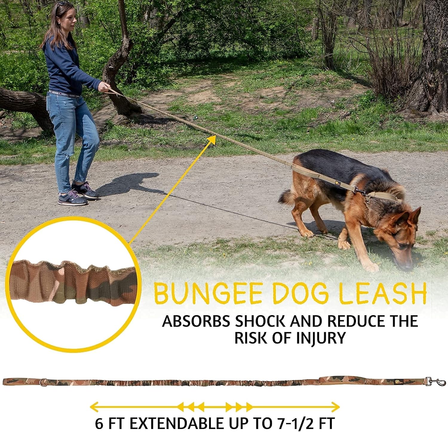 Camo Bungee Dog Leash and Collar Set for Large Dogs
