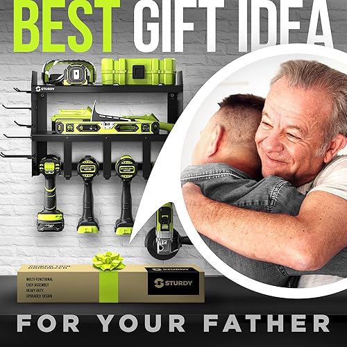 Miniatura 2 de STURDY Organizador de herramientas eléctricas para montaje en pared organizador de garaje resistente soporte para taladros estante de almacenamiento
