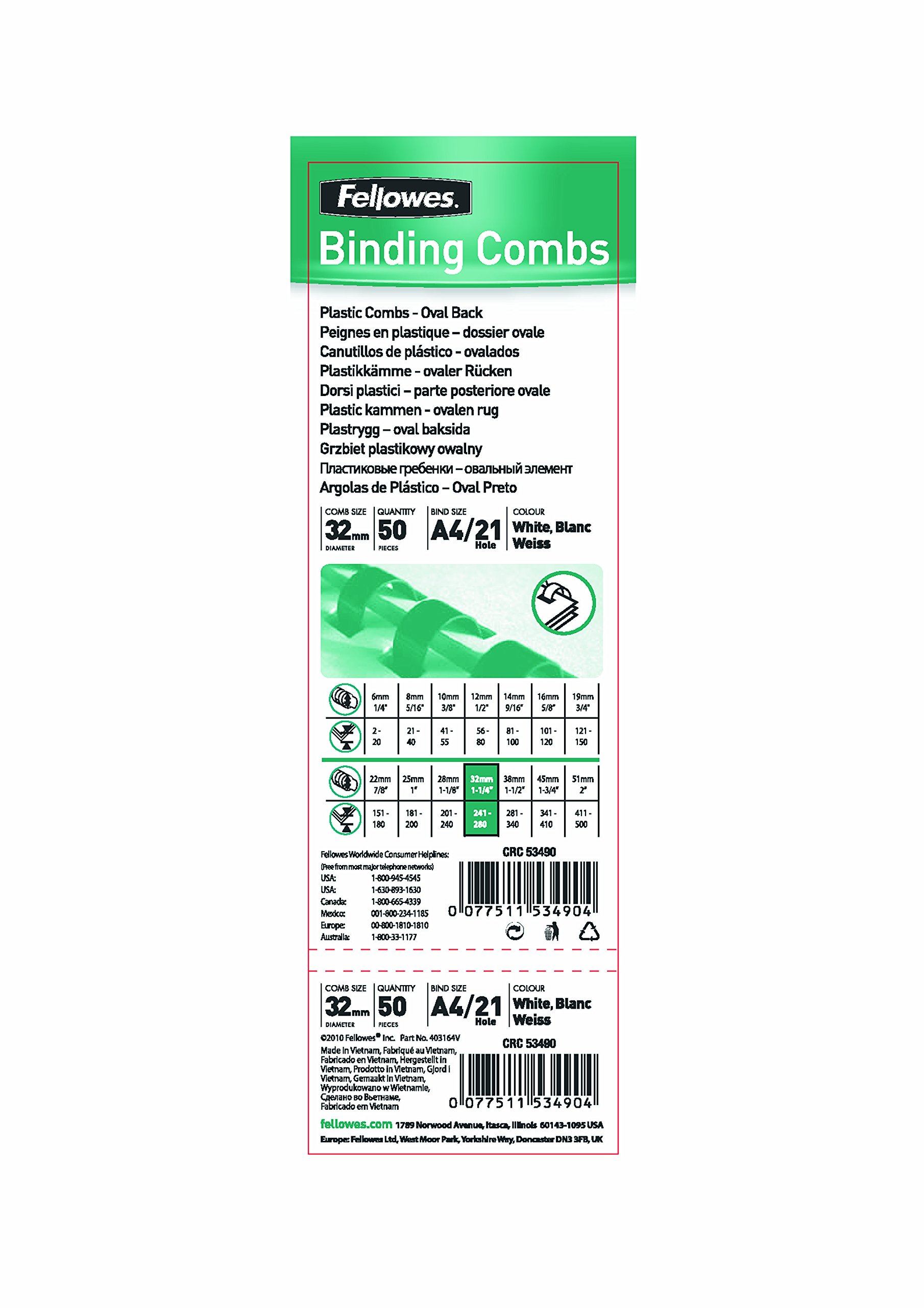 Fellowes Plastic Binding Combs, Round Back, 1/2', 90 Sheet Capacity, White, 25 Pack (52332 - View #3