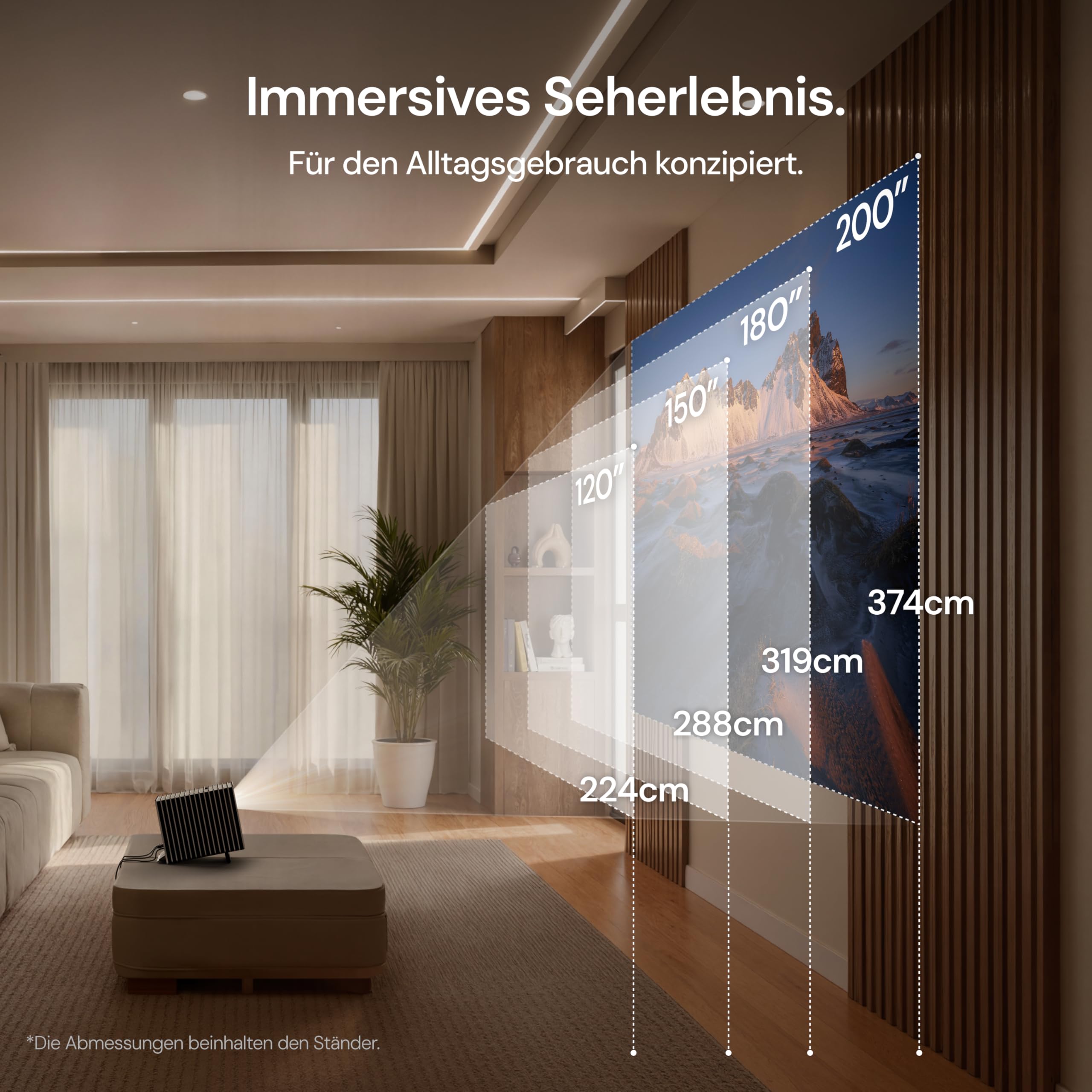 Valerion 120 Zoll Tragbare 4K/8K Outdoor-Leinwand mit Ständer, 3-lagiges mattweißes PVC, 16:9 Format, 1.3 Gain, faltbar, Anti-Falten, windstabil, inkl. Tragetasche