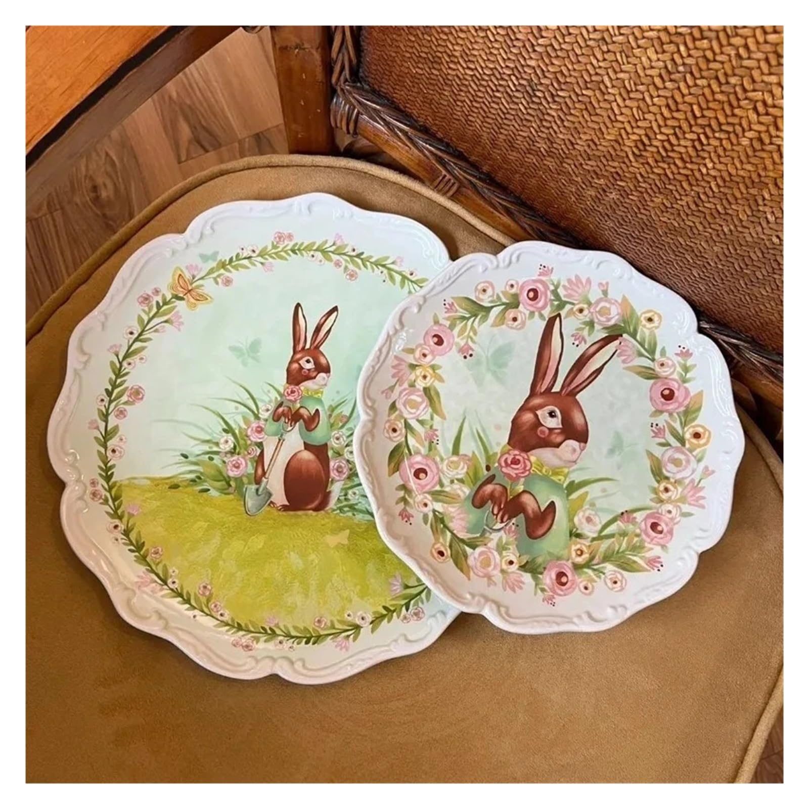 Set di piatti in ceramica simpatico coniglio da 2 pezzi decorativi per Contenitore(20.5cm)