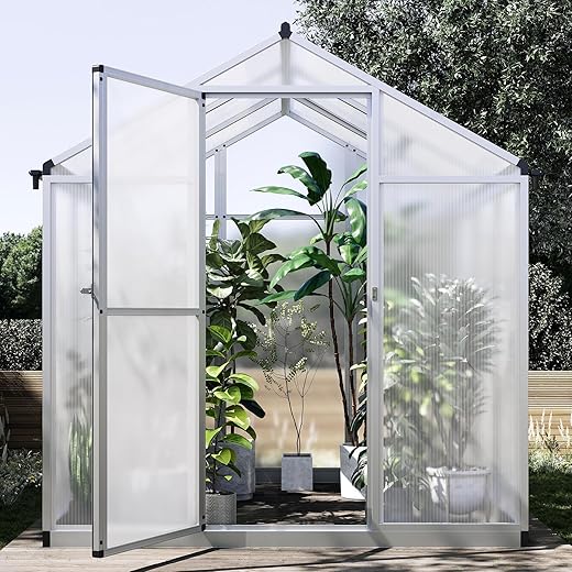 6X6.25 FT Aluminum Greenhouse for Outdoors, Heavy-Duty Metal Garden Greenhouses with Roof Vent and Quick Setup Structure, Metal Garden Greenhouse for Vegetables, Herbs & Outdoor Plants, Silver